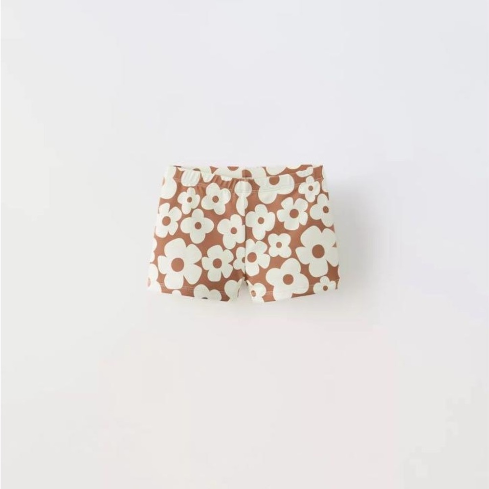 ZARA Swim Floral Shorts - Brown and Cream